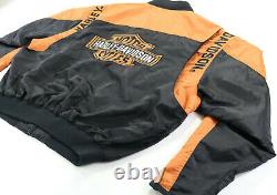 Harley Davidson Hommes Veste De Course XL Noir Bar Bouclier Orange Nylon Bombardier Zip