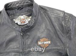 Harley Davidson Hommes Veste De Stock 2xl En Cuir Noir Barre Bouclier Zip Orange Snap