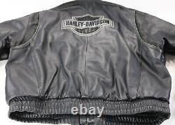 Harley Davidson Hommes Veste En Cuir 2xl Noir Détresse Bombardier Bar Zip Snap Vtg
