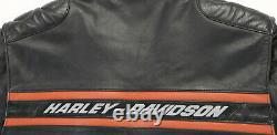 Harley Davidson Hommes Veste En Cuir M Noir Orange Goldberg Bar Réfléchissant Zip