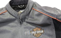 Harley Davidson Hommes Veste XL Tall Noir Gris Orange Maille Bar Zip Réfléchissant