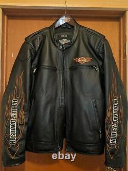Harley Davidson Men's Medium Leather Bar & Shield Racing Flames Veste Taille XL