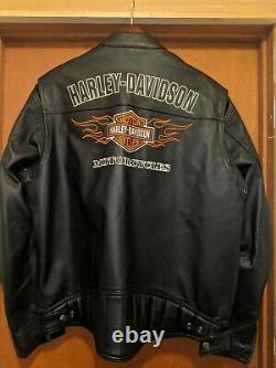 Harley Davidson Men's Medium Leather Bar & Shield Racing Flames Veste Taille XL