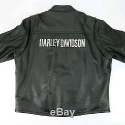 Harley Davidson Mens Bar Brodé Bouclier Noir Veste En Cuir Avec Doublure Taille L