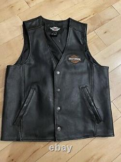 Harley Davidson Mens Large Stock Leather Vest 98150-06vm W Bar Shield Broderie