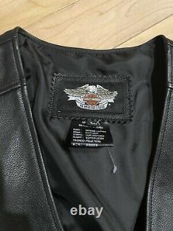 Harley Davidson Mens Large Stock Leather Vest 98150-06vm W Bar Shield Broderie