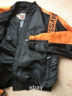 Harley Davidson Mens Nylon Bomber Veste-l-orange/noir, Bar Et Bouclier. Euc