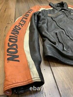 Harley Davidson Mens Racing Stripe Veste En Cuir Noir Taille Grand Bar & Bouclier