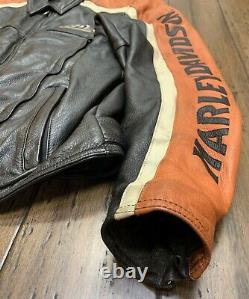 Harley Davidson Mens Racing Stripe Veste En Cuir Noir Taille Grand Bar & Bouclier