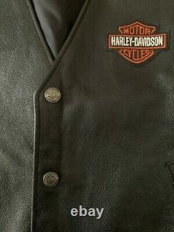 Harley Davidson Mens X-large Leather Vest 98150-06vm Avec Broderie Bar & Shield