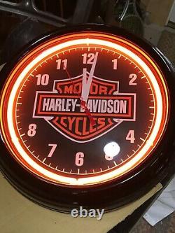 Harley Davidson Motorcycle Hd Bar & Shield Neon Orange Horloge Murale