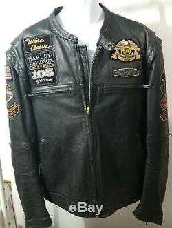 Harley Davidson Noir Bar En Cuir Shield Jacket Motorcycle Ventilé Correctifs 2xl