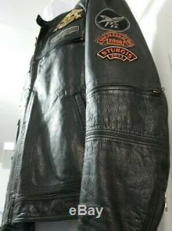 Harley Davidson Noir Bar En Cuir Shield Jacket Motorcycle Ventilé Correctifs 2xl
