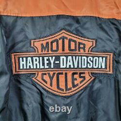 Harley Davidson Noir Orange Nylon Veste De Course Taille 2xl Pleine Barre Zip & Bouclier