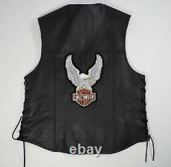 Harley Davidson Piston Bar Shield Snap USA Leather Riding Vest Taille L