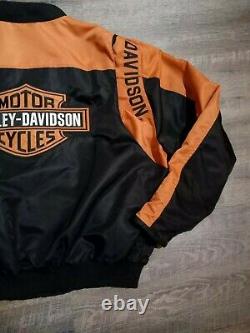 Harley Davidson Racing Veste Nylon Noir Orange Bar Shield Windbreaker Sz XL