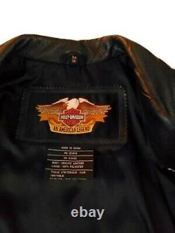 Harley Davidson Veste D'équitation En Cuir Noir Lourd Coat Bar Shield Femmes Sz Med
