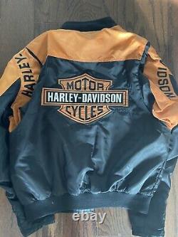 Harley Davidson Veste De Course Black Orange Bar & Shield Nylon Bomber Devise L