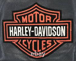 Harley Davidson Veste En Cuir Bombardier S M Noir Orange Bar Bouclier Stretch Taille
