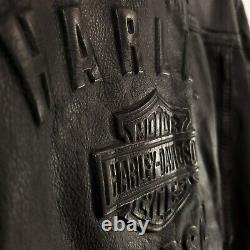 Harley Davidson Veste En Cuir Large Shifter Black Embossed Bar Shield Vents Zippés