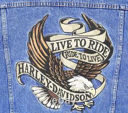 Harley Davidson Veste Homme M Bleu Live Ride Coton Jean Jean Bouton Bar Shield