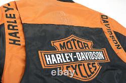 Harley Davidson Veste M Nylon Noir Orange Bar Bouclier Course 97068-00v Zip Euc