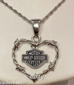 Harley Davidson Women's Sterling Silver Bar & Shield Collier De Coeur En Fil Barbelé