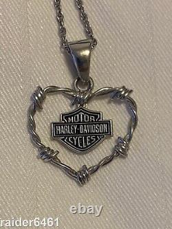 Harley Davidson Women's Sterling Silver Bar & Shield Collier De Coeur En Fil Barbelé