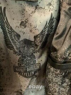 Harley Davidson XL Veste En Cuir Éventée Avec Emblème De Bar Et De Bouclier En Métal, Dentelles Mint