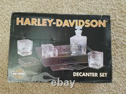 Harley-davidson Bar & Shield 2 Sous-verres Et 2 Verres 5-pc Decanter Set Hdl-18746