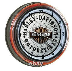Harley-davidson Bar & Shield Diamond-plate Pattern Neon Clock Hdl-16611