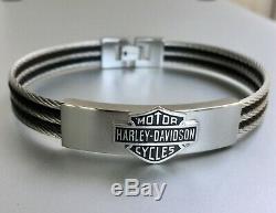 Harley-davidson Bar & Shield Hommes Logo Steel Cable ID Bracelet, Hsb0068