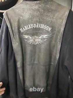 Harley-davidson Barre Et Bouclier Suede Cuir Bomber Veste Rare 2001 Hommes Grand