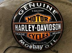Harley-davidson Black Oil Can Bar & Shield Logo Round Wall Man Cave- Pub Light