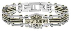 Harley-davidson Brass Men & Steel Bar & Shield Bracelet Chaîne, Noir Hsb0188