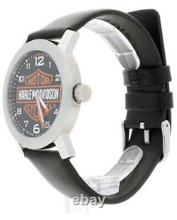 Harley-davidson Bulova Homme Bar & Shield Black Leather Strap Watch 76a04