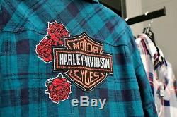 Harley-davidson Plaid T-shirt Des Femmes Sherpa Lined Rose Bar & Shield 96165-20vw