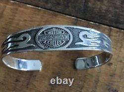 Harley-davidson Sterling Argent. 925 Scroll Flames Bar & Shield Bracelet Manchette