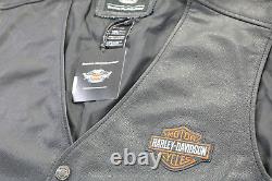 Hommes Cuir Harley Davidson Gilet Bouclier 4xl Barre Noire Stock Orange Happer Nwt