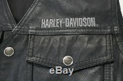 Hommes Cuir Harley Davidson Veste M L Piston Noir Dentelle II Happer Bouclier Bar