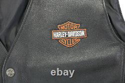 Hommes Harley Davidson Gilet En Cuir 4xl Noir Orange Stock Bar Bouclier Snap Up Nwt