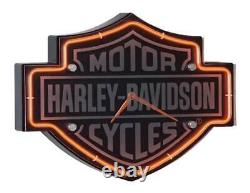 Horloge Néon en Forme de Bar & Shield Gravé Harley-Davidson, Néon Orange HDL-16651