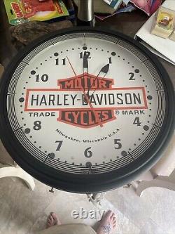 Horloge murale néon Harley-Davidson rare vintage de grand format 20 pouces avec logo du concessionnaire