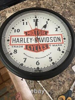 Horloge murale néon Harley-Davidson rare vintage de grand format 20 pouces avec logo du concessionnaire