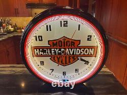 Horloge néon Harley-Davidson Dealer Bar & Shield 1991 AC/Neon à mécanisme d'horloge à piles