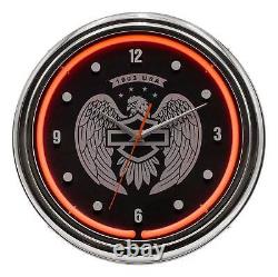 Horloge néon Harley-Davidson Open Bar & Shield Eagle 15 pouces avec néon rouge