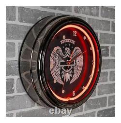 Horloge néon Harley-Davidson Open Bar & Shield Eagle 15 pouces avec néon rouge