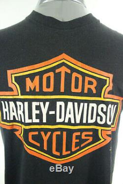 L Vtg 1991 3d Emblème Harley Davidson Bar & Shield Motard USA T-shirt