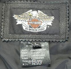 Mens Cuir Harley Davidson Gilet L Bouclier Noir Barre D'actions Orange Accrochage 98150-06