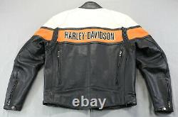 Mens Harley Davidson Veste En Cuir L Noir RPM Orange Bar Shield Café Zip Tan